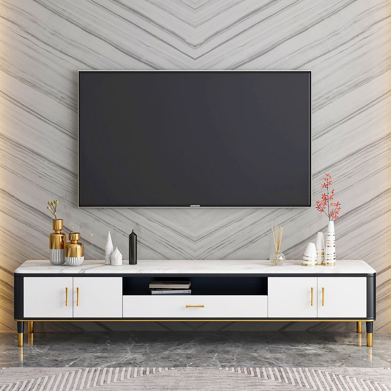 Glam Style TV Stand Stone White Color Open Rangement TV Console avec étagères