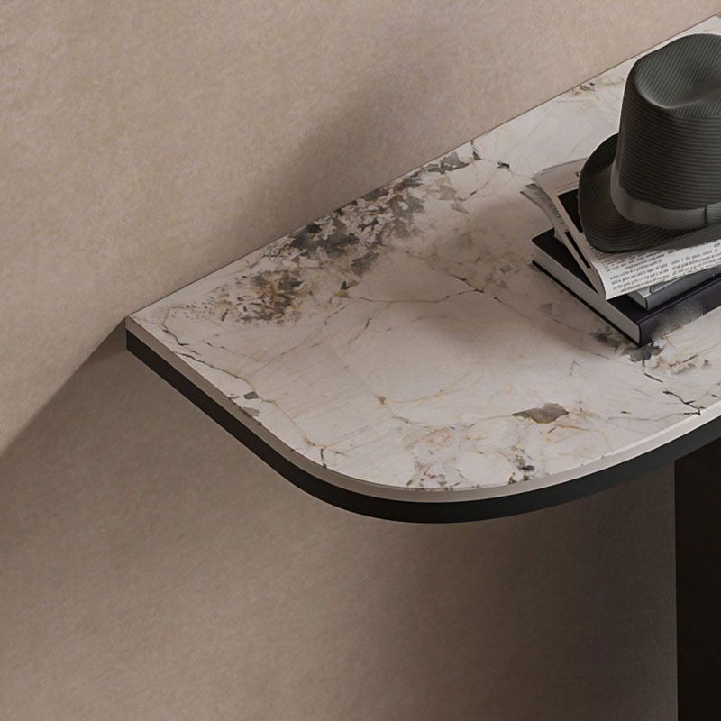 12 Inch Wide Accent Table Glam Half Moon Stone Console Table