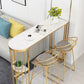 Glam Style Stone 1/2/3 Pieces Bar Table Set Rectangle Bar Table with Metal Legs for Home
