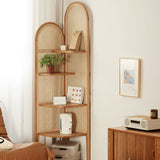 Hoek Scandinavische boekenkast Wooden gesloten achterste boekenplank met planken