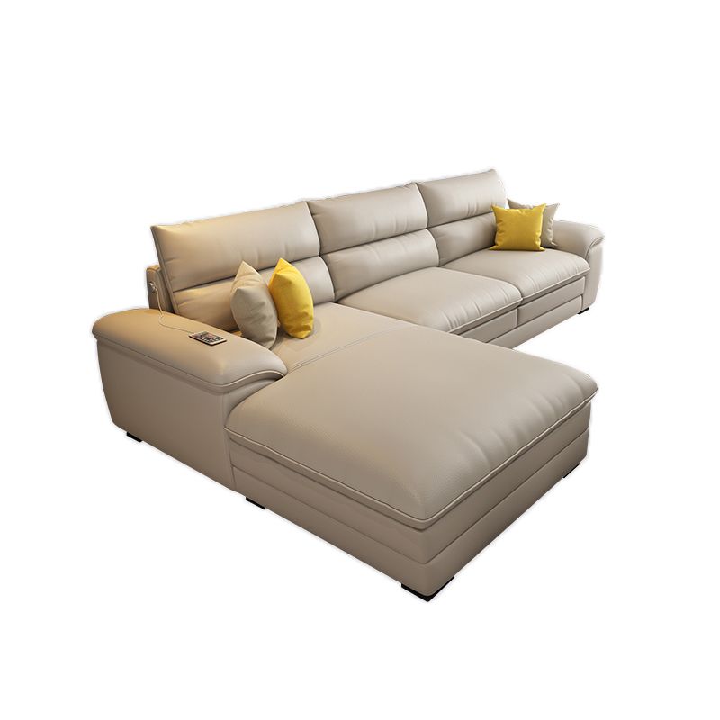 Contemporary Genuine Leather Sectional Pillow Top Arm Sectional in Beige