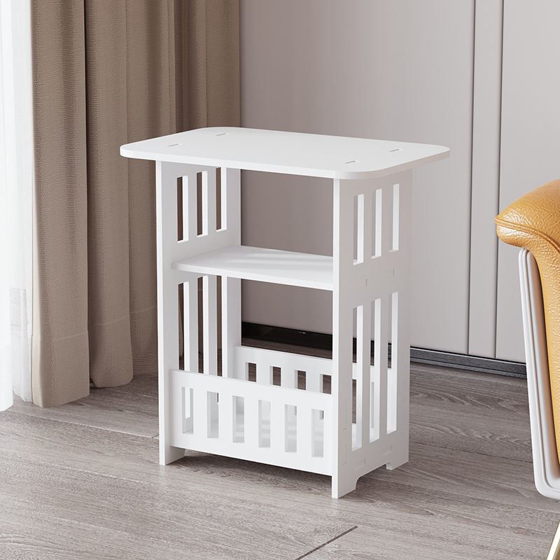 Comodino moderno imitazione in legno maglia aperta scaffale bianco incluso tavolo da notte