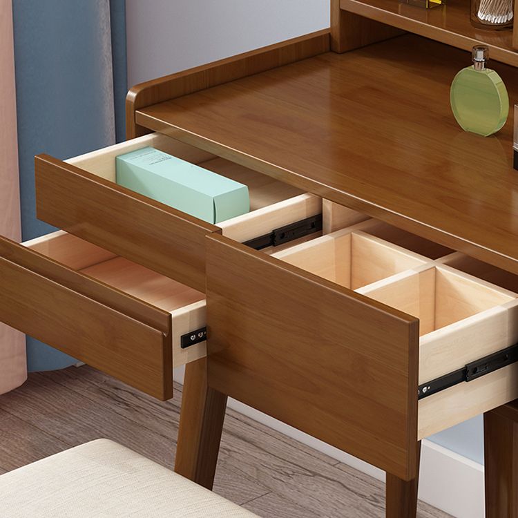 Vanity da tavolo in legno massello a 3 cassetti scandinavi con specchio
