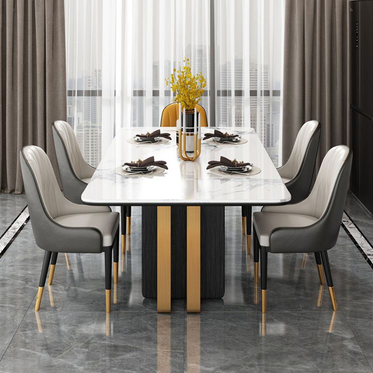 Marble Dining Table for Restaurant Luxury Rectangle Table with Gold Metal Pedestal Clearhalo ' dining_table' 'Dining Tables & Seating' 'Dining Tables' 'furn' 'furn_dining_table' 'Furniture' 'furniture_dining_table' 'Kitchen & Dining Furniture' 'kitchen&dining_furn' 'kitchen' 'kitchen_dining_table' 1200x1200_37f6b6e6-909d-4322-97eb-97f347706152