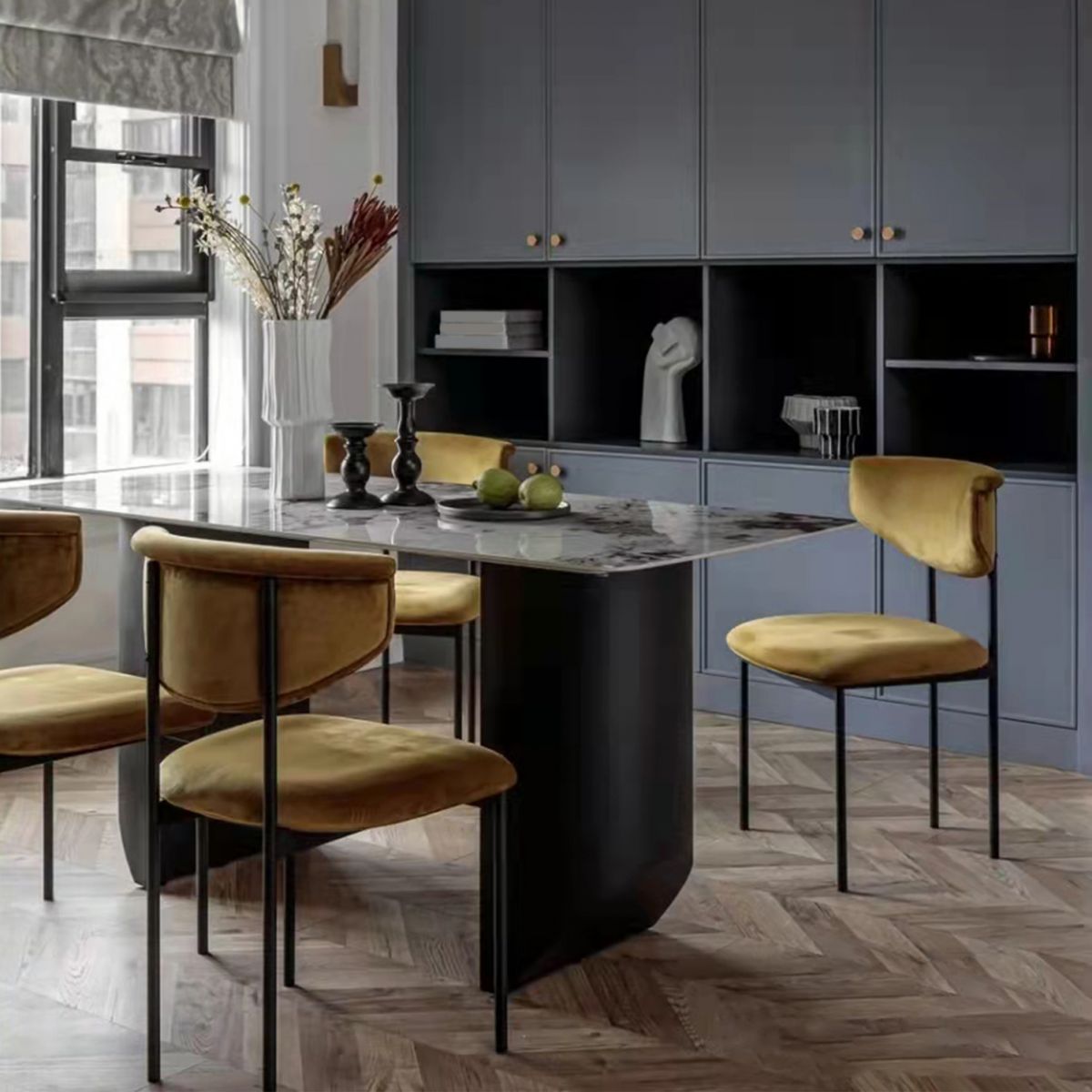 Nordic Armless Backrest Cushion Chair with Metal Legs for Dining Room Clearhalo 'Dining Chairs' 'Dining Tables & Seating' 'dining_chair' 'furn' 'furn_dining_chair' 'Furniture' 'Kitchen & Dining Furniture' 1200x1200_37fa3d4f-8133-42b7-9f66-bb6b1f64fa98