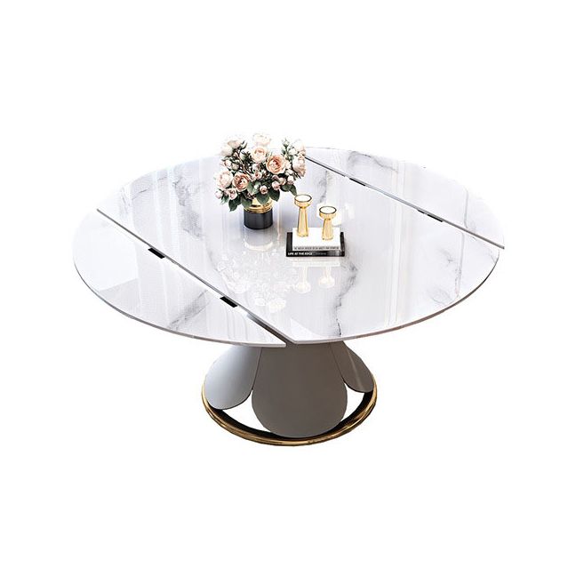 Metal Dining Table Extendable Pedestal Dining Table for Kitchen