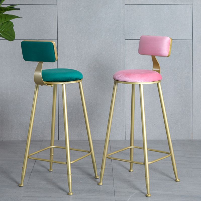 Glam Armless Backrest Counter Stool Iron Bar Stool with Velvet Cushion and Pedal for Cafe Clearhalo 'Bar Furniture' 'Bar Stools' 'bar_stools' 'furn' 'furn_bar_stools' 'Furniture' 'Kitchen & Dining Furniture' 1200x1200_38034940-e4f9-4960-832c-af1968d5991a