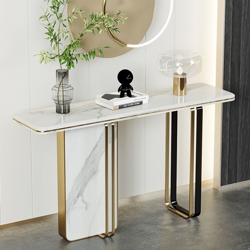 Glam Stone Rectangle Console Accent Table with Marble for Hall