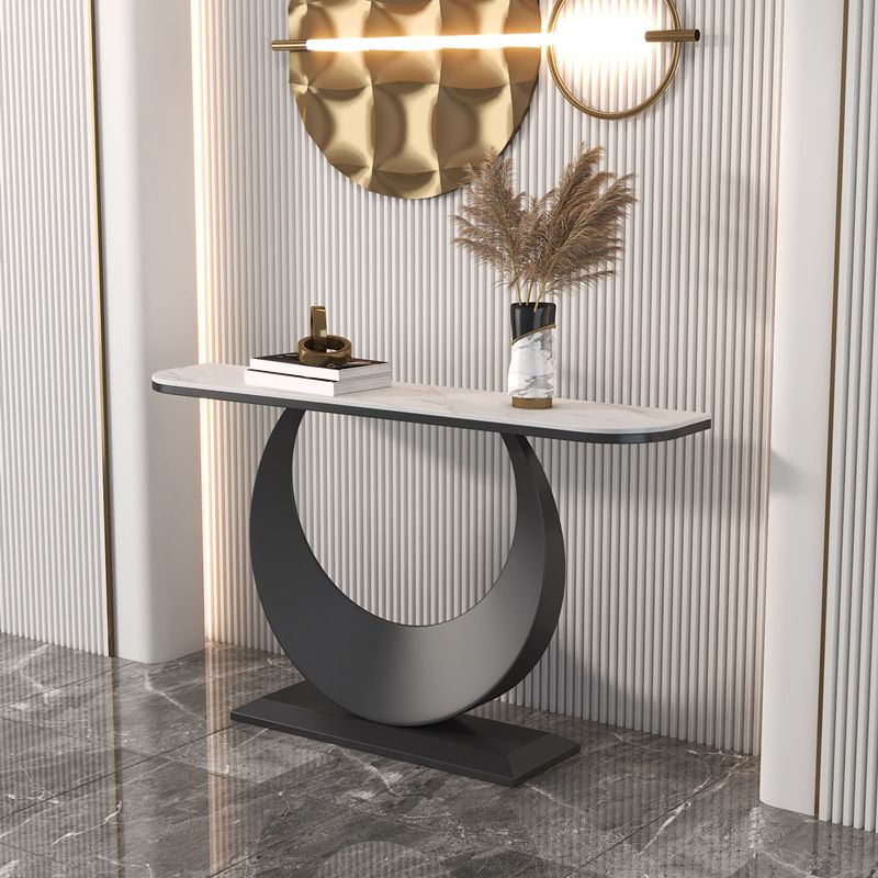 Glam Stone Console Table Stain Resistant Accent Table for Hall
