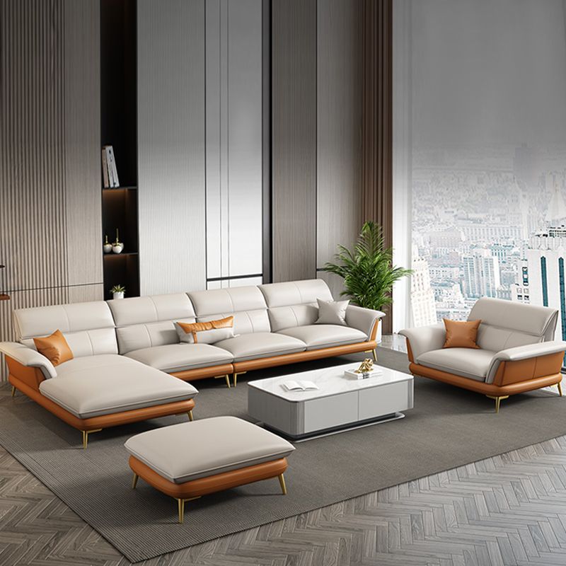 Modern Cream Genuine Leather Pillow Top Arm Sofa/Sectional for Living Room Clearhalo 'furn' 'furn_sectionals' 'Furniture' 'furniture_sectionals' 'kitchen' 'kitchen_sectionals' 'Living Room Furniture' 'Sectionals' 1200x1200_38087adb-0390-43f3-9851-8bc529dd5f8f