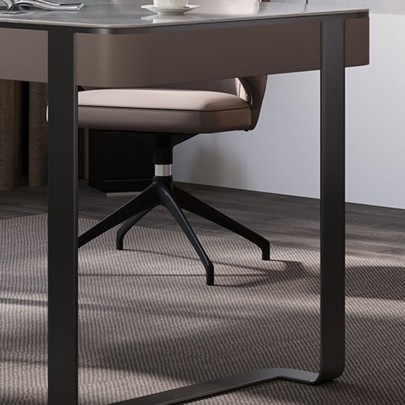 Rectangular Shaped Office Desk 2 Legs Writing Desk in Grey for Office