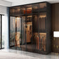 Brown Cabinet with Glass Doors Modern Hinged Door Wardrobe for Home