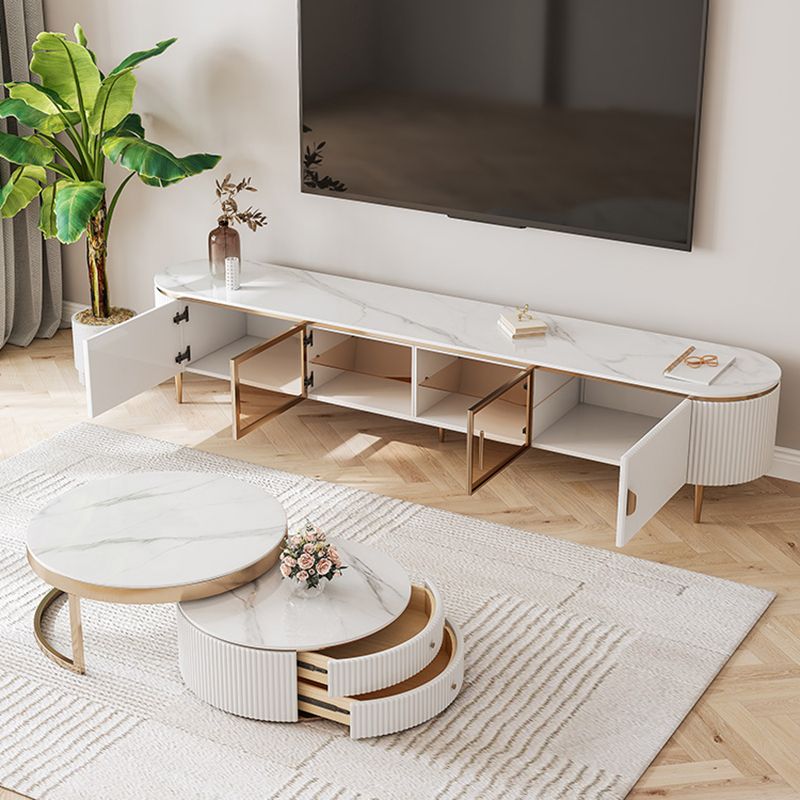 Console glam oval white tv stand con ripiani per soggiorno