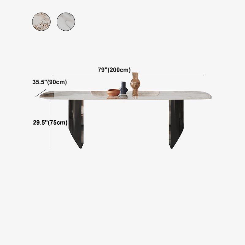 Rectangle Stone Top Dining Table Contemporary Dining Table with Double Pedestal Base Clearhalo 'Dining Tables & Seating' 'Dining Tables' 'dining_table' 'furn' 'furn_dining_table' 'Furniture' 'furniture_dining_table' 'Kitchen & Dining Furniture' 'kitchen' 'kitchen_dining_table' 1200x1200_381ffdbe-7544-46c5-95ba-c6d4b8b80c23