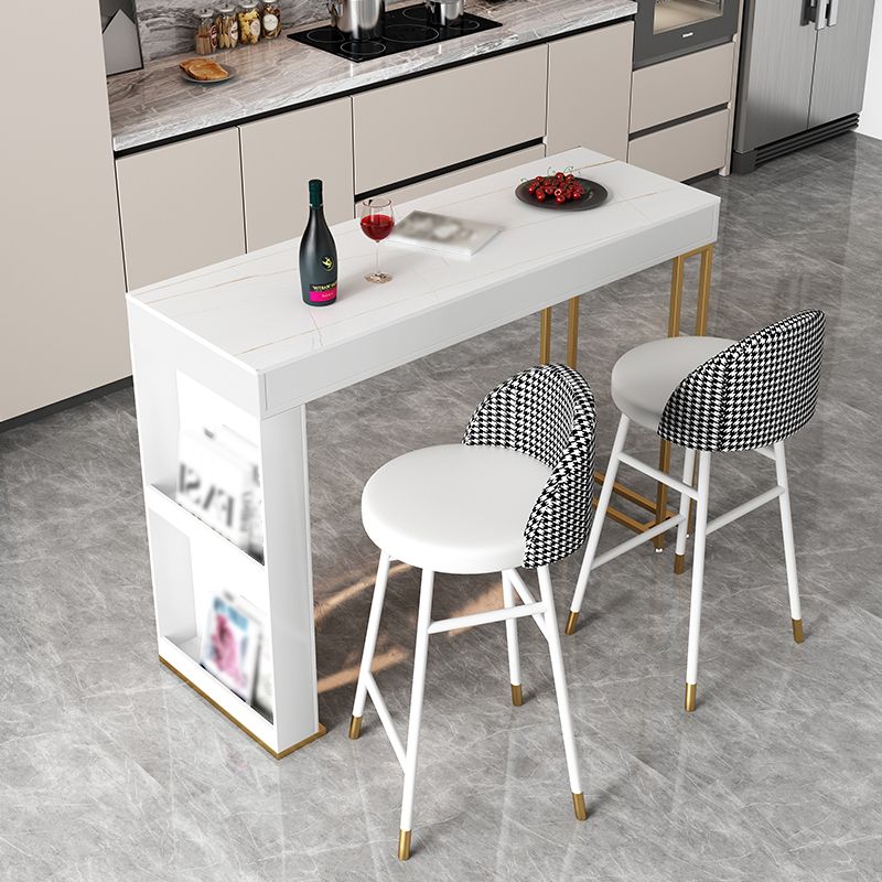 Glam Iron Bar Dining Table Faux Marble Top Indoor Bistro Table with 2-Drawer Clearhalo 'Bar Furniture' 'Bar Tables' 'bar_tables' 'furn' 'furn_bar_tables' 'Furniture' 'furniture_bar_tables' 'Kitchen & Dining Furniture' 1200x1200_3820eac8-7af0-4865-ba0e-fcefa2aec97f