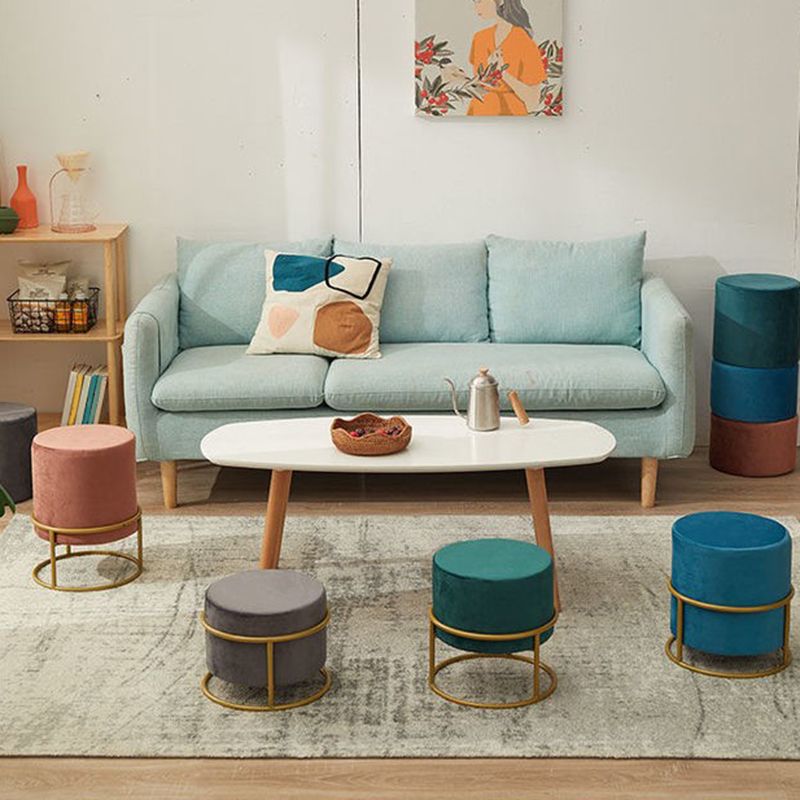 Mildew Resistant Ottoman Pure Color Modern Upholstered Velvet Round Ottoman Clearhalo 'furn' 'furn_ottomans_poufs' 'Furniture' 'Living Room Furniture' 'Ottomans & Poufs' 'ottomans_poufs' 1200x1200_38241f36-a1b3-42ec-92ff-966e05c9769f