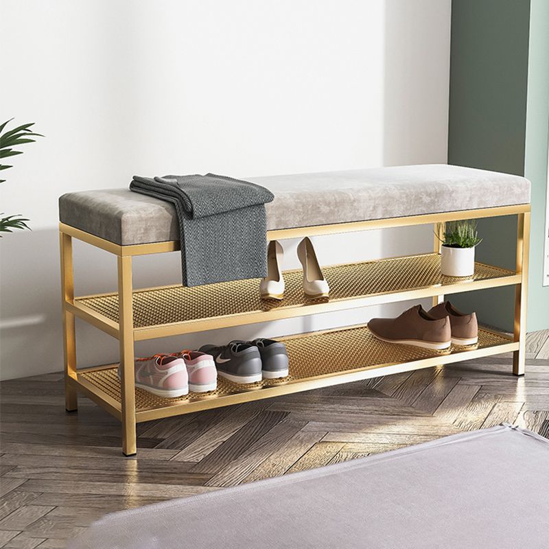 12.6 Inch Wide Entryway Bench Glam Metal Cushioned Seating Bench Clearhalo 'Benches' 'Chairs & Seating' 'furn' 'furn_benches' 'Furniture' 'Living Room Furniture' 1200x1200_3826a2c7-06ca-4c27-979e-2f7615c86307