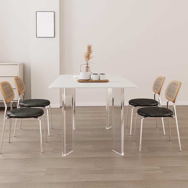 Modern White Dining Set Rectangle 1/2/4/5/7 Stone and Acrylic Pieces Dinette Set Clearhalo 'Dining Room Sets' 'Dining Tables & Seating' 'dining_room_set' 'furn' 'furn_dining_room_set' 'Furniture' 'Kitchen & Dining Furniture' 1200x1200_382b29d9-4c8c-400e-a95c-8a9f571851b9