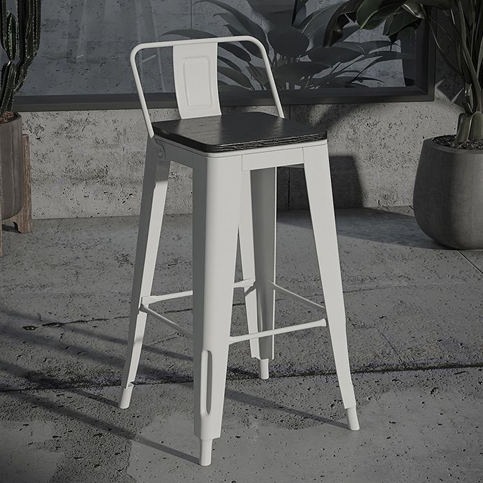 Sgabello da bar da bar senza braccio da bar in metallo moderno con base bianca