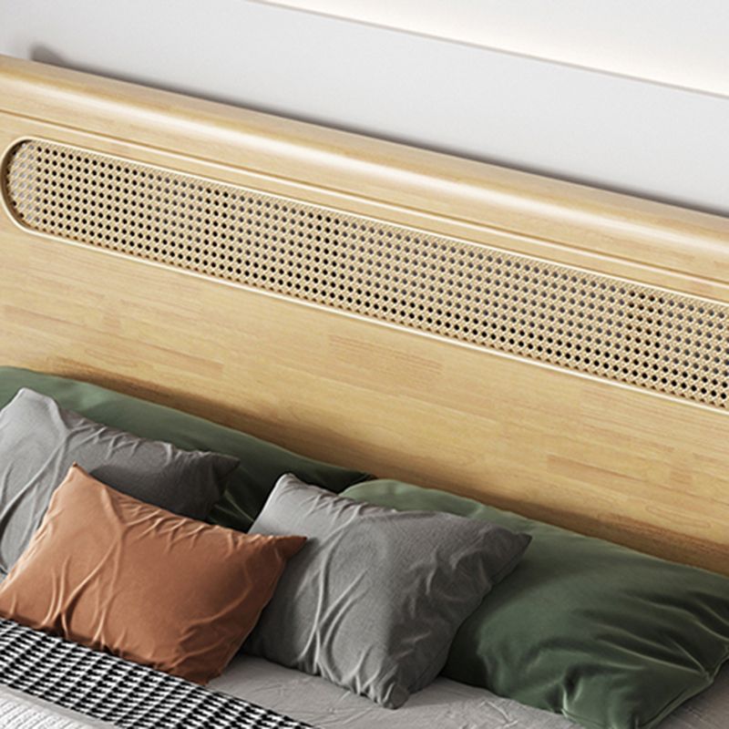 Rectangular Natural Standard Bed Solid Wood and Rattan Panel Bed Rubberwood Clearhalo 'Bedroom Furniture' 'Beds' 'furn' 'furn_beds' 'Furniture' 1200x1200_382dab77-7c5b-4549-91a2-5b7ae95768f7