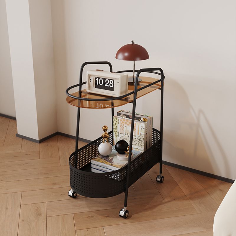 25.6" Wide Metal & Glass Side Table Elliptical Sofa Side Accent Table with Casters Clearhalo 'Coffee & Accent Tables' 'End & Side Tables' 'end_side_tables' 'furn' 'furn_end_side_tables' 'Furniture' 'Living Room Furniture' 1200x1200_383240d7-c0a7-4c91-8c4e-d2ccb3379f20