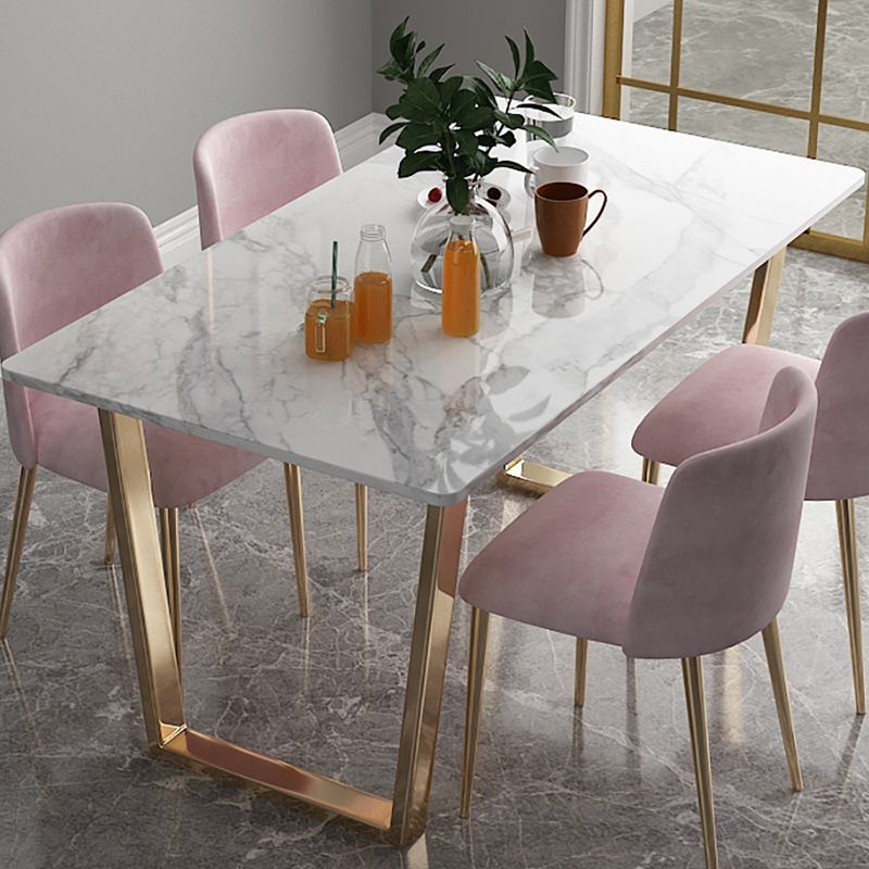 Rectangle White Dining Table Traditional Luxury Dining Table with Gold Frame