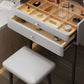 Contemporary 2-Drawer Vanity Makeup Table Set Glass Top Dressing Table Stool Set Clearhalo 'Bedroom Furniture' 'furn' 'furn_makeup_vanities' 'Furniture' 'Makeup Vanities' 'makeup_vanities' 1200x1200_3834a034-dca3-4a10-a499-347c6689c980