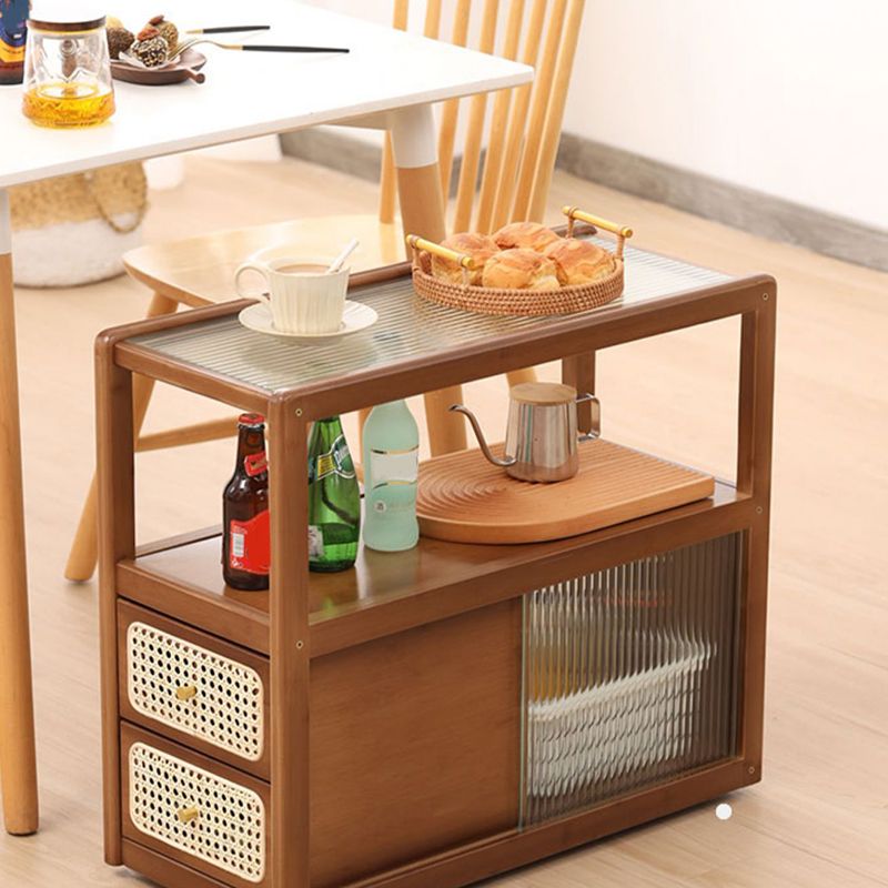 Natural/Brown Glass Top End Table 24" Tall Rectangular Nesting Side Table