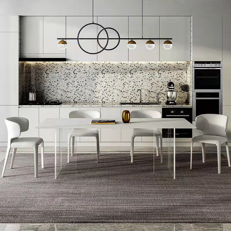 Modern White Dining Room Table Rectangle Acrylic and Stone Double Pedestal Table Clearhalo 'Dining Tables & Seating' 'Dining Tables' 'dining_table' 'furn' 'furn_dining_table' 'Furniture' 'furniture_dining_table' 'Kitchen & Dining Furniture' 'kitchen' 'kitchen_dining_table' 1200x1200_3834c496-a27b-4348-9d0c-297ea47529e1