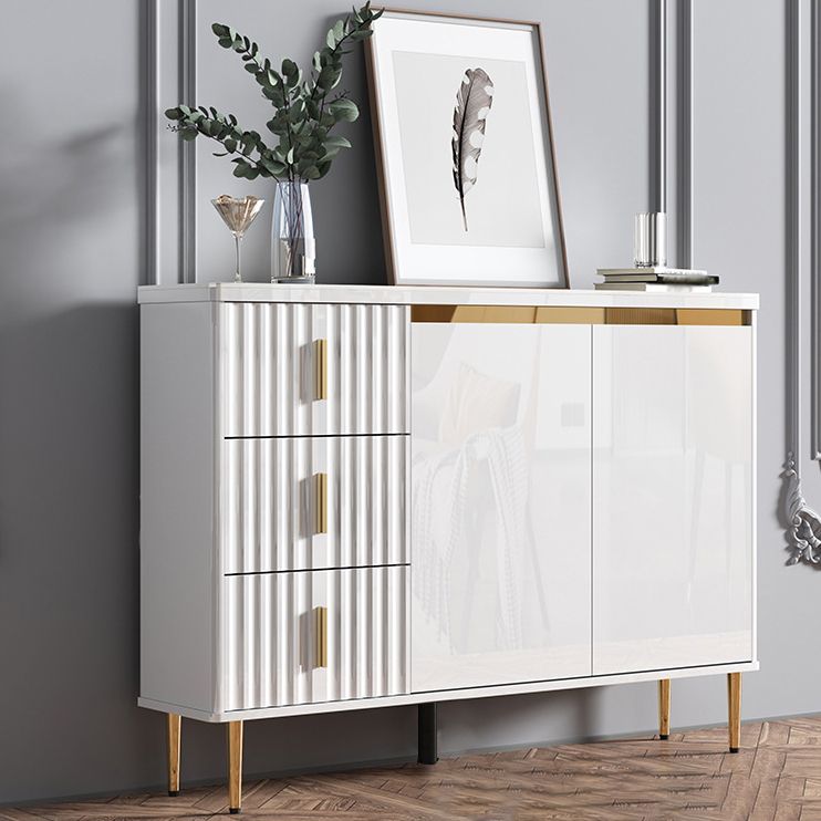 Glam Style Stone Sideboard Buffet Dining Room 34"H 3-Drawers Buffet Server in White Clearhalo 'buffet_sideboard' 'Buffets & Sideboards' 'furn' 'furn_buffet_sideboard' 'Furniture' 'Kitchen & Dining Furniture' 1200x1200_3834d963-c5bc-42af-9d81-ddc3e18ad473