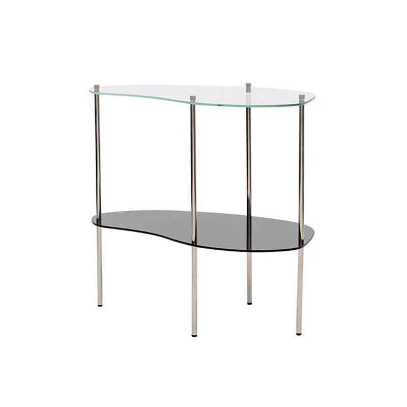 Modern Glass 2-shelf Side Table 4 Legs Sofa Side Accent Table