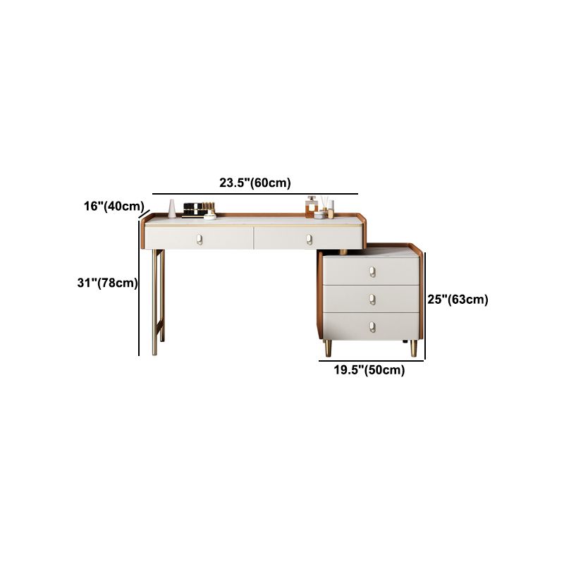 Glam Stone Top Vanity Makeup Dressing Table Set with Storage Drawers