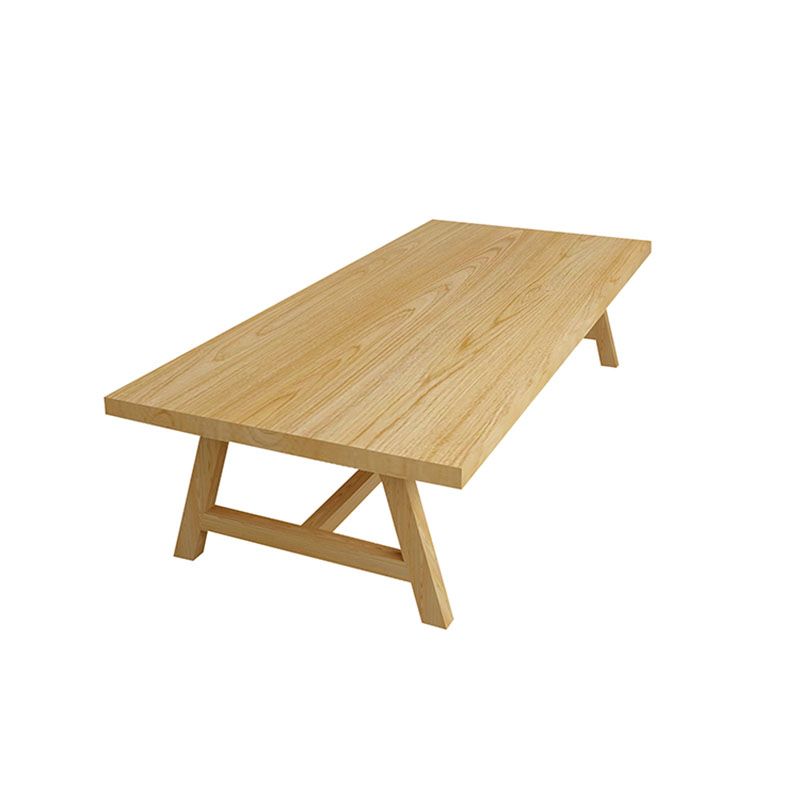 Modern Rectangle Solid Wood Table Standard Height Dining Table with Trestle Base