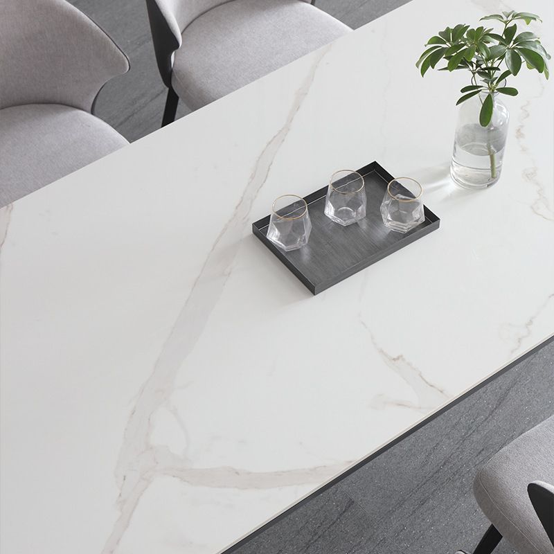 Sintered Stone Top Dining Table Rectangle Table in White with Metal Base and 4 Legs Clearhalo ' dining_table' 'Dining Tables & Seating' 'Dining Tables' 'furn' 'furn_dining_table' 'Furniture' 'furniture_dining_table' 'Kitchen & Dining Furniture' 'kitchen&dining_furn' 'kitchen' 'kitchen_dining_table' 1200x1200_383e66f1-9986-45fe-a731-c6a4f640a391