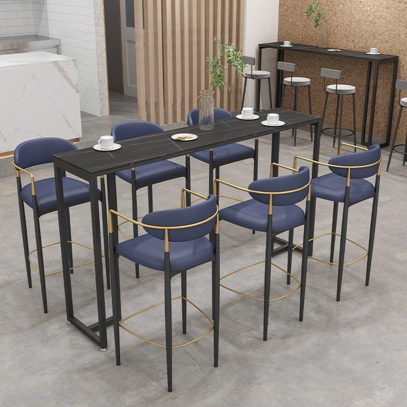 Modern Black Iron Bar Dining Table with Stone Top Rectangle Indoor Bistro Table Clearhalo 'Bar Furniture' 'Bar Tables' 'bar_tables' 'furn' 'furn_bar_tables' 'Furniture' 'furniture_bar_tables' 'Kitchen & Dining Furniture' 1200x1200_383febf5-8a77-4533-8486-676eeab8366b