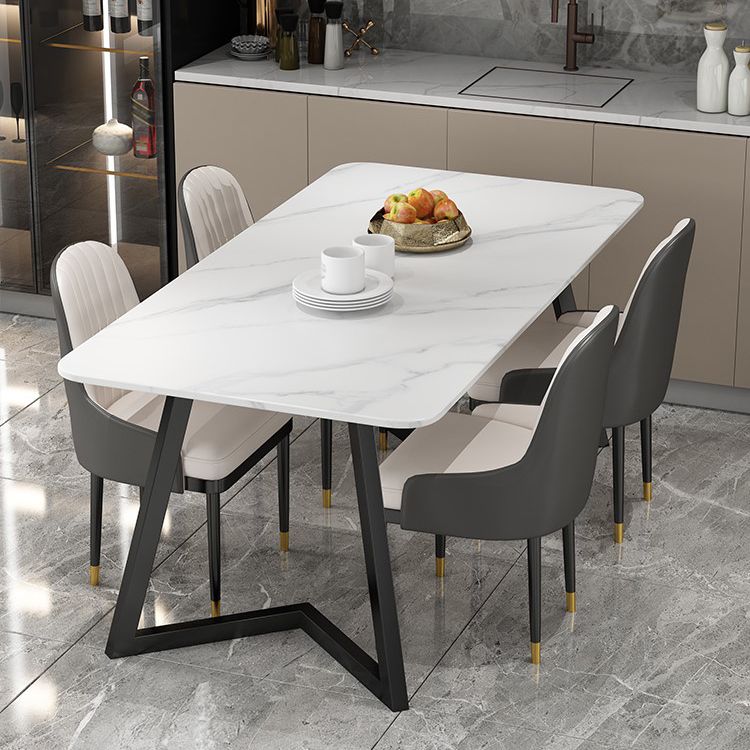 Set tavolo da pranzo moderno rettangolare Set dinette da 1/2/5/7 pezzi con piano in pietra sinterizzata bianca