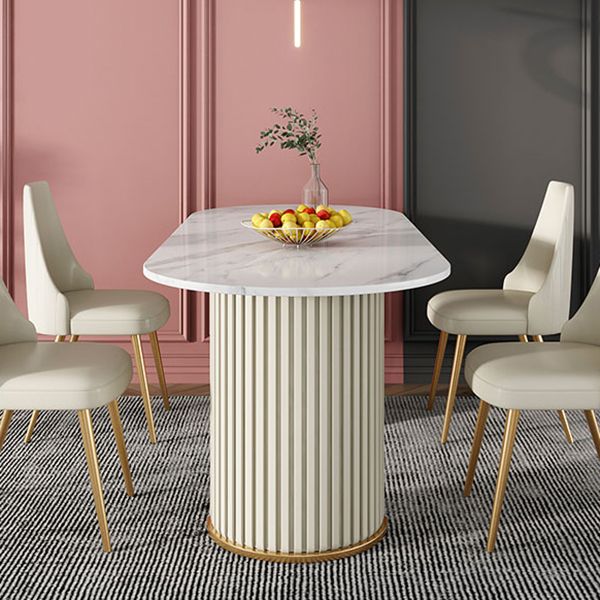 Modern Sintered Stone Oval Table Dining Table with White/Orange Double Pedestal Clearhalo ' dining_table' 'Dining Tables & Seating' 'Dining Tables' 'Furniture' 'furniture_dining_table' 'Kitchen & Dining Furniture' 'kitchen&dining_furn' 'kitchen' 'kitchen_dining_table' 1200x1200_3846f15a-833a-420c-a454-170dcbc6e4c0