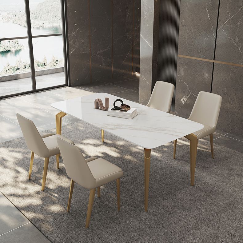 Glam Dining Table Set 1/5/7 Pcs Sintered Stone and Metal Dining Table with Armless Chairs Clearhalo 'Dining Room Sets' 'Dining Tables & Seating' 'dining_room_set' 'furn' 'furn_dining_room_set' 'Furniture' 'Kitchen & Dining Furniture' 1200x1200_38472b3b-1538-4177-b08c-42f9dfa0b0b1