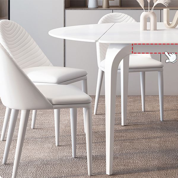 Contemporary White Round Stone Dining Table with 4 Steel Foot Clearhalo 'Dining Tables & Seating' 'Dining Tables' 'dining_table' 'furn' 'furn_dining_table' 'Furniture' 'Kitchen & Dining Furniture' 1200x1200_38480f2d-bd12-4108-9a47-3568f5b59226