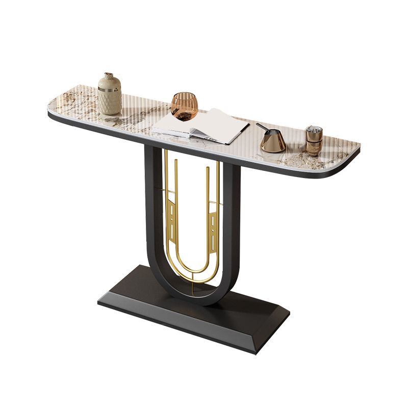 Black Pedestal Table Modern Half Moon Accent Tablel for Hall