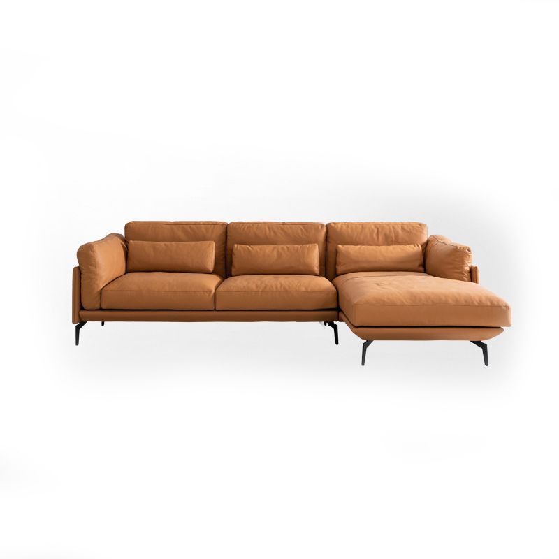 Genuine Leather Square Arm Bench Seating with Bolster Pillows Brown Settee Furniture Clearhalo 'furn' 'furn_sectionals' 'Furniture' 'furniture_sectionals' 'kitchen' 'kitchen_sectionals' 'Living Room Furniture' 'Sectionals' 1200x1200_384918bb-ec27-4384-9998-07a6489e9abb