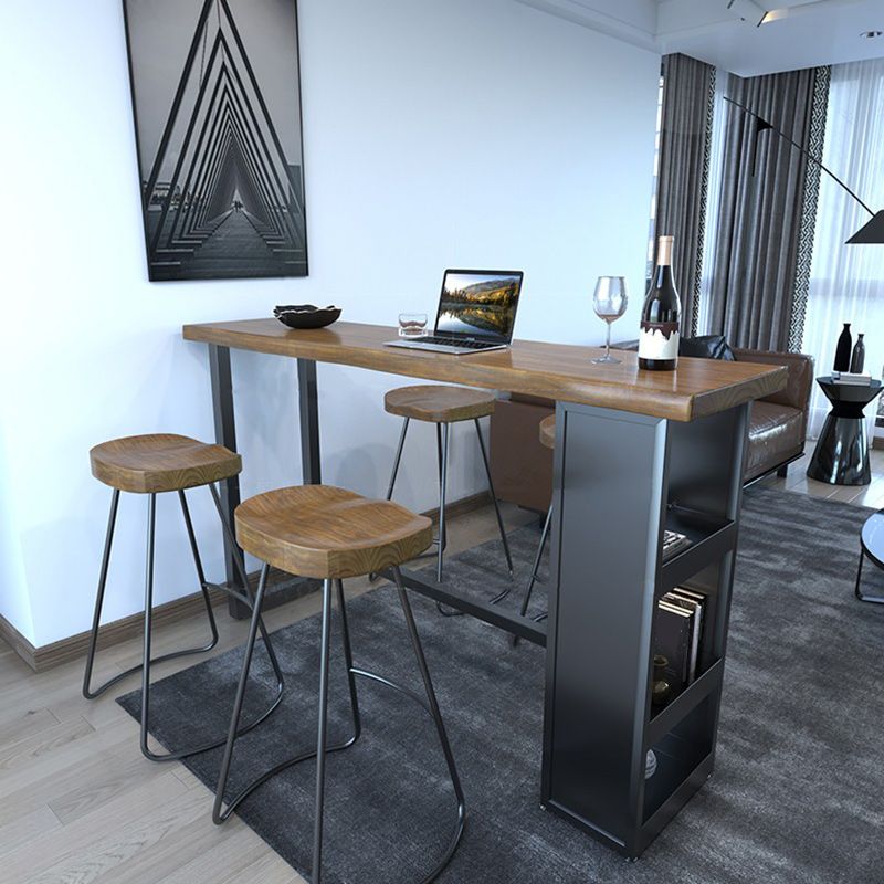 Pine Wood Bar Dining Table Modern Rectangle Bar Table with Trestle for Kitchen