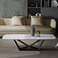 Glam rechthoekige witte salontafel met marmeren blad en stalen onderstel