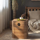 Solid Wood Drum Side Table Brown Side End Snack Table in Distressed Finish