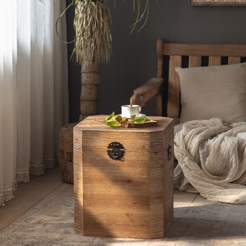 Solid Wood Drum Side Table Brown Side End Snack Table in Distressed Finish