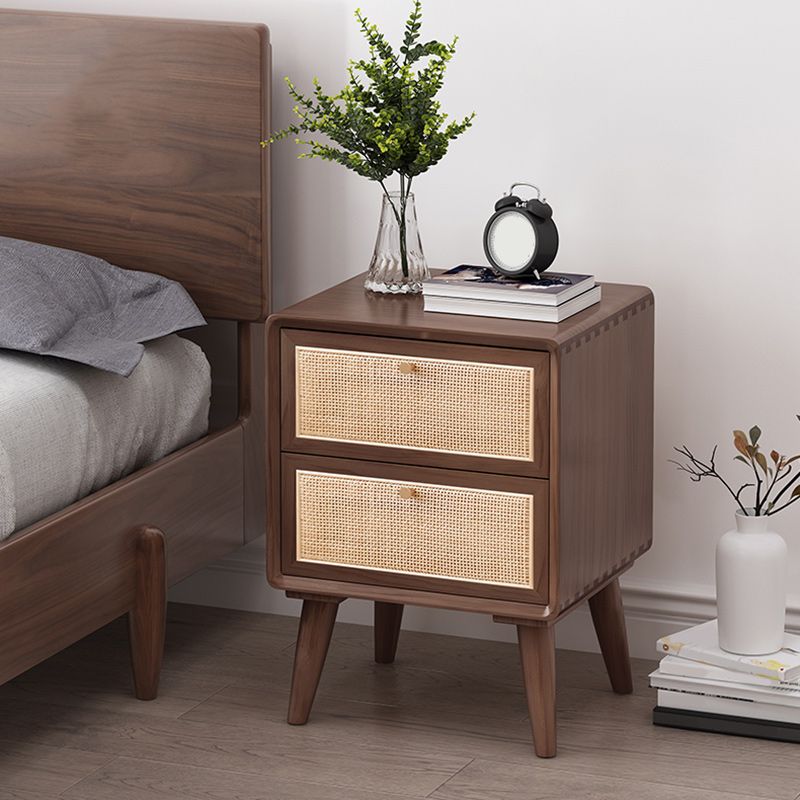Wicker & Rattan Moderner Nachttisch Massivholz 2-Drawern-Aufbewahrung 22-Zoll-Nachttisch