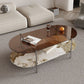 15.74" H Oval Glass Coffee Table Stainless Steel Sled Cocktail Table with Shelf