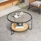 Table basse ronde en verre de 17,7 po de hauteur, table de cocktail à 3 pieds en fer avec étagère