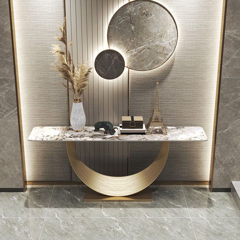 Glam Rectangle Console Accent Table Stone Console Sofa Table for Hall