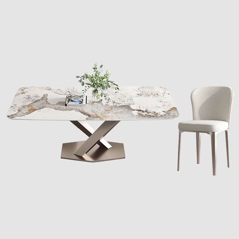 Juego de comedor de piedra sinterizada estilo diseñador, juego de mesa rectangular de 1/4/5/7 piezas